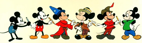 MICKEY MOUSE, evolution of the cartoon character.